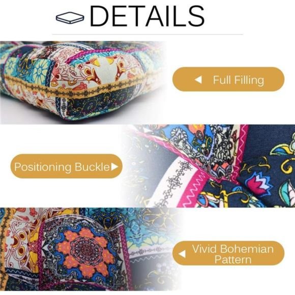 Turquoise Meditation Pillow for Floor, Square Bohemian Mandala Cotton 22x22inch - Picture 3 of 6